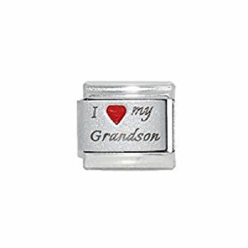 I love my grandson - red heart laser 9mm Italian charm - Click Image to Close